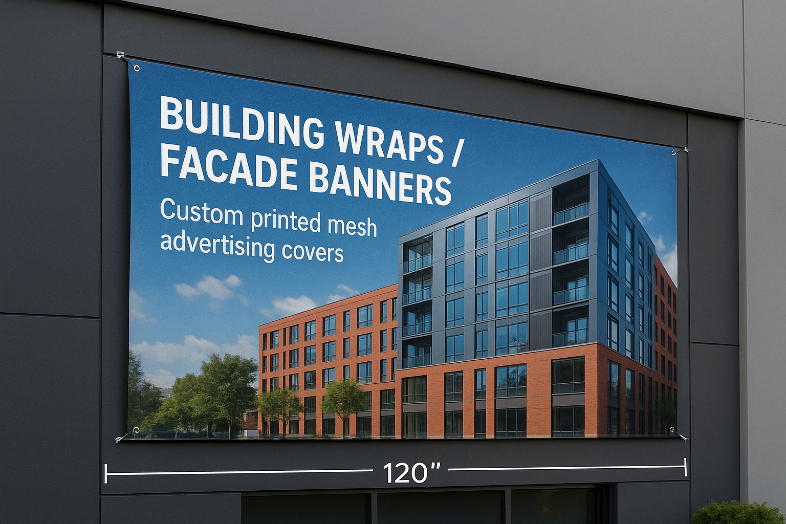 Building Wraps / Facade Banners – Custom Printed Mesh Advertising Covers