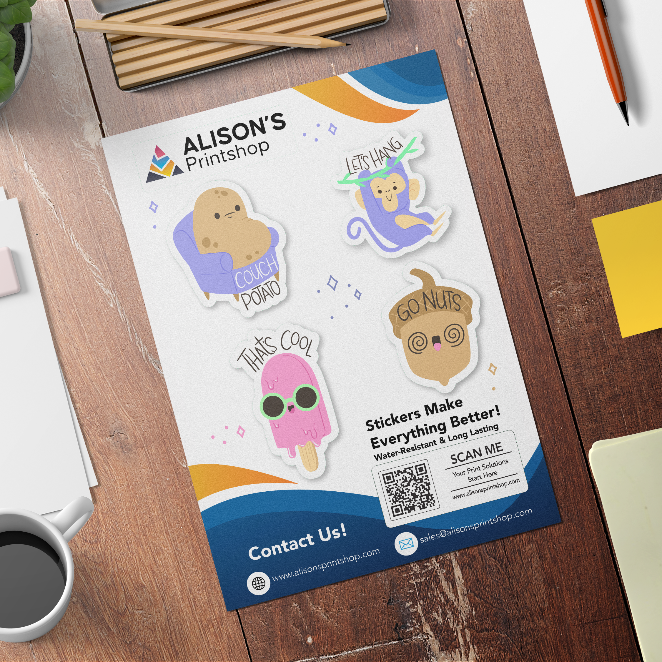 Custom sheet stickers ready for printing - Die-cut sticker sheets for branding, packaging, and promotions | Alison's Printshop in Mahwah, NJ.