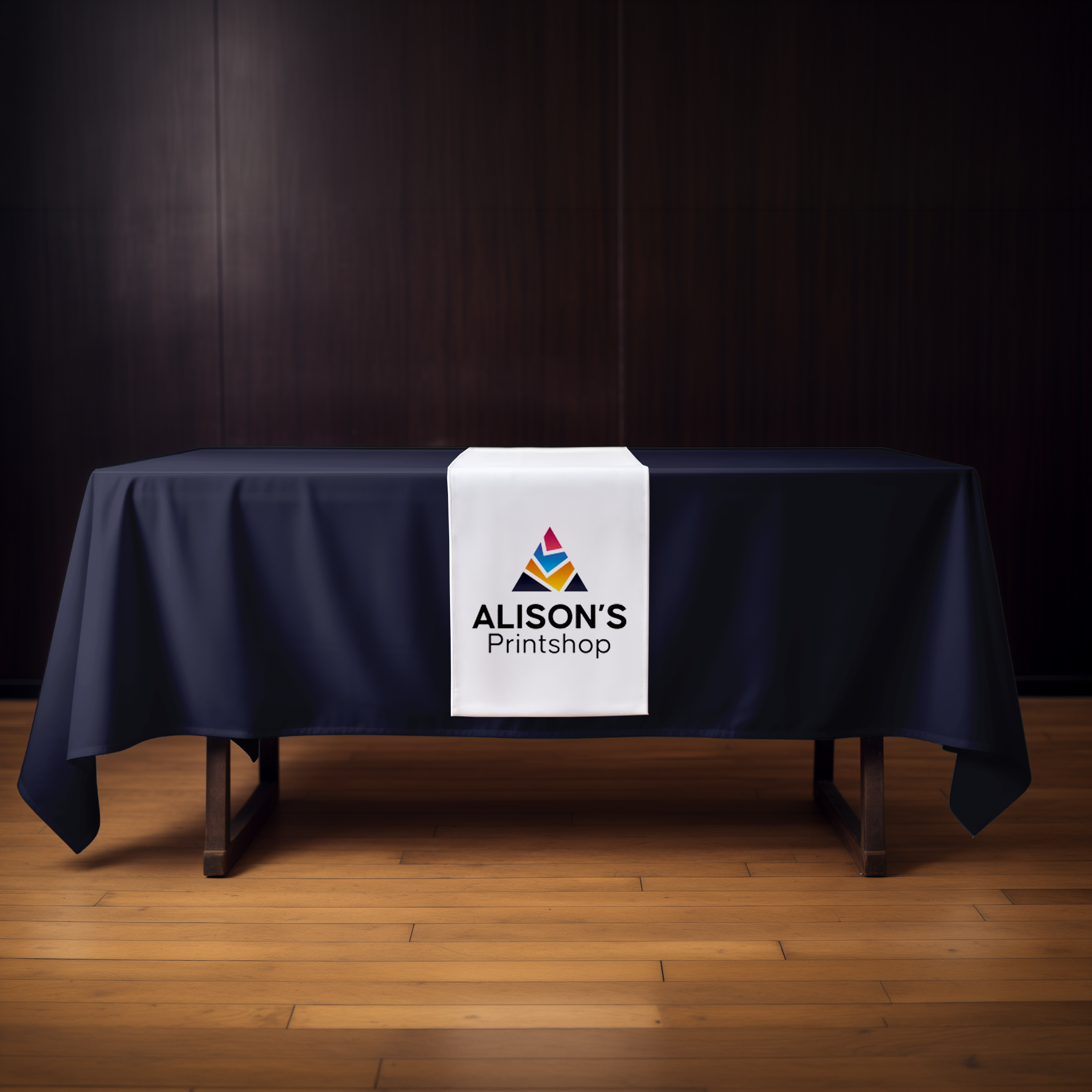 Custom table runner ready for printing - Canvas fabric runner for trade shows, events, and branded table displays | Alison's Printshop in Mahwah, NJ